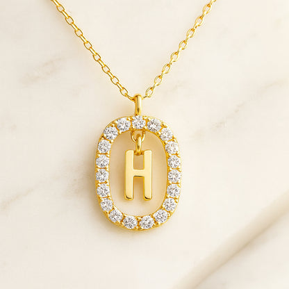Damen Buchstaben Anhänger Modeschmuck goldfarben mit Strasskreis 43cm Kette  - verschiedene Buchstaben