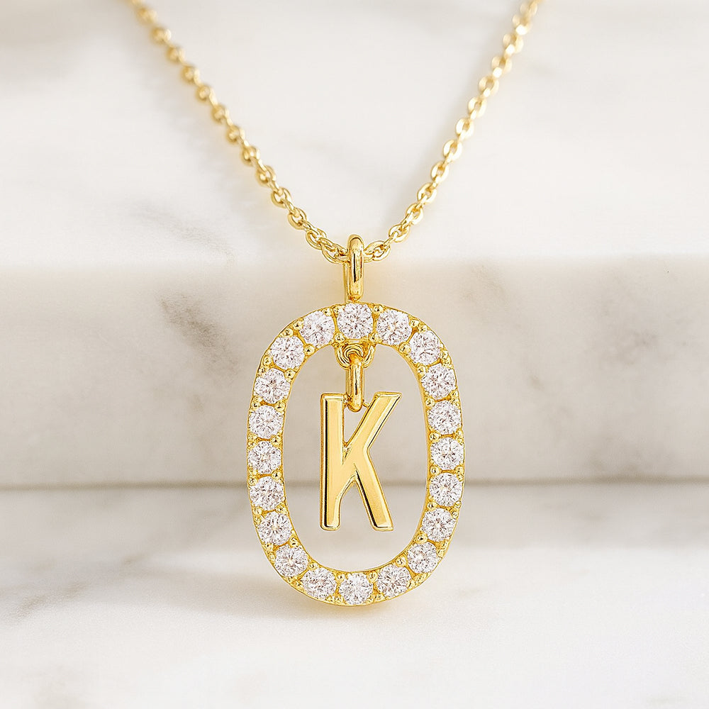 Damen Buchstaben Anhänger Modeschmuck goldfarben mit Strasskreis 43cm Kette  - verschiedene Buchstaben