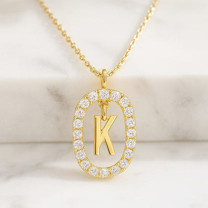 Damen Buchstaben Anhänger Modeschmuck goldfarben mit Strasskreis 43cm Kette  - verschiedene Buchstaben
