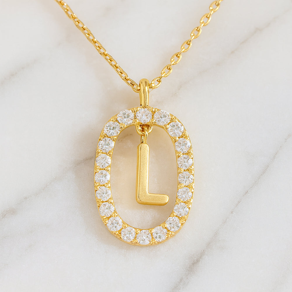 Damen Buchstaben Anhänger Modeschmuck goldfarben mit Strasskreis 43cm Kette  - verschiedene Buchstaben