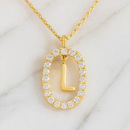Damen Buchstaben Anhänger Modeschmuck goldfarben mit Strasskreis 43cm Kette  - verschiedene Buchstaben