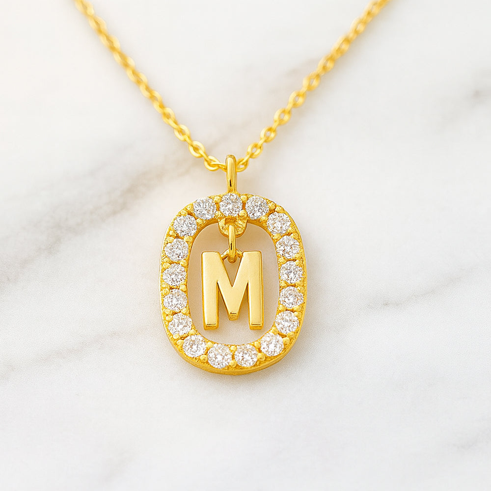Damen Buchstaben Anhänger Modeschmuck goldfarben mit Strasskreis 43cm Kette  - verschiedene Buchstaben