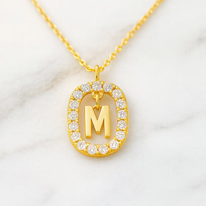 Damen Buchstaben Anhänger Modeschmuck goldfarben mit Strasskreis 43cm Kette  - verschiedene Buchstaben
