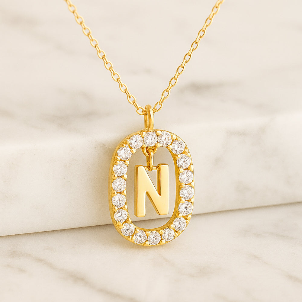 Damen Buchstaben Anhänger Modeschmuck goldfarben mit Strasskreis 43cm Kette  - verschiedene Buchstaben