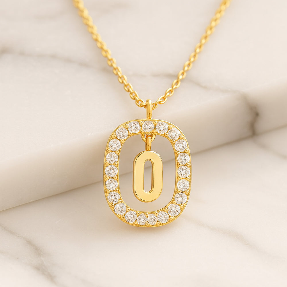 Damen Buchstaben Anhänger Modeschmuck goldfarben mit Strasskreis 43cm Kette  - verschiedene Buchstaben