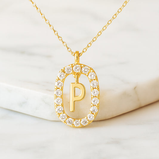 Damen Buchstaben Anhänger Modeschmuck goldfarben mit Strasskreis 43cm Kette  - verschiedene Buchstaben