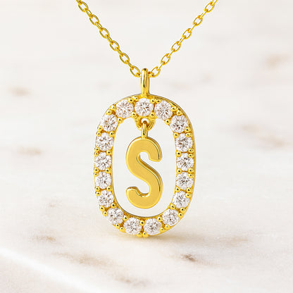 Damen Buchstaben Anhänger Modeschmuck goldfarben mit Strasskreis 43cm Kette  - verschiedene Buchstaben