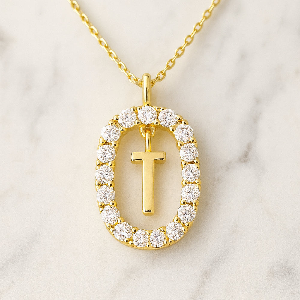 Damen Buchstaben Anhänger Modeschmuck goldfarben mit Strasskreis 43cm Kette  - verschiedene Buchstaben