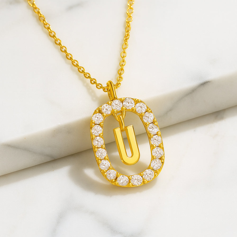 Damen Buchstaben Anhänger Modeschmuck goldfarben mit Strasskreis 43cm Kette  - verschiedene Buchstaben