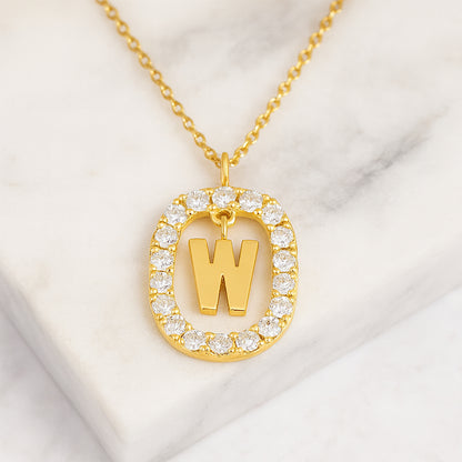 Damen Buchstaben Anhänger Modeschmuck goldfarben mit Strasskreis 43cm Kette  - verschiedene Buchstaben