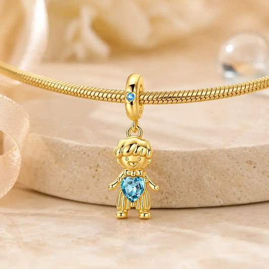 Charm 925 Sterling Silber vergoldet Junge/Mädchen mit Zirkonia  - optional mit Charmarmband