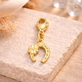 Charm Damen 925 Sterling Silber - vergoldet oder rhodiniert - Hufeisen Kleeblatt 24mm
