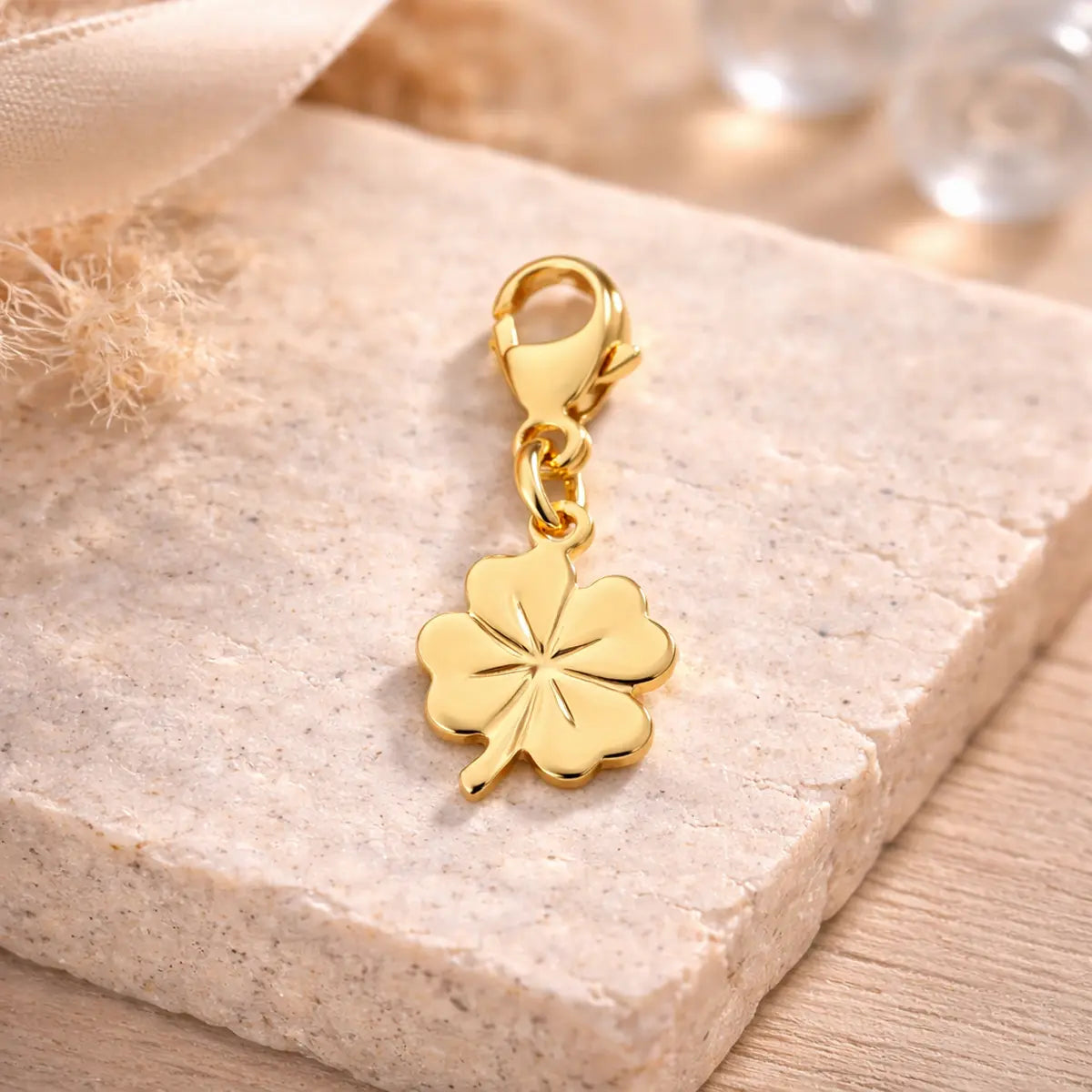 Charm Damen 925 Sterling Silber - vergoldet oder rhodiniert - Kleeblatt 24mm