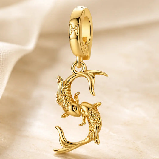 Sternzeichen Charm Anhänger Damen 925 Sterling Silber vergoldet - 12 Tierkreiszeichen