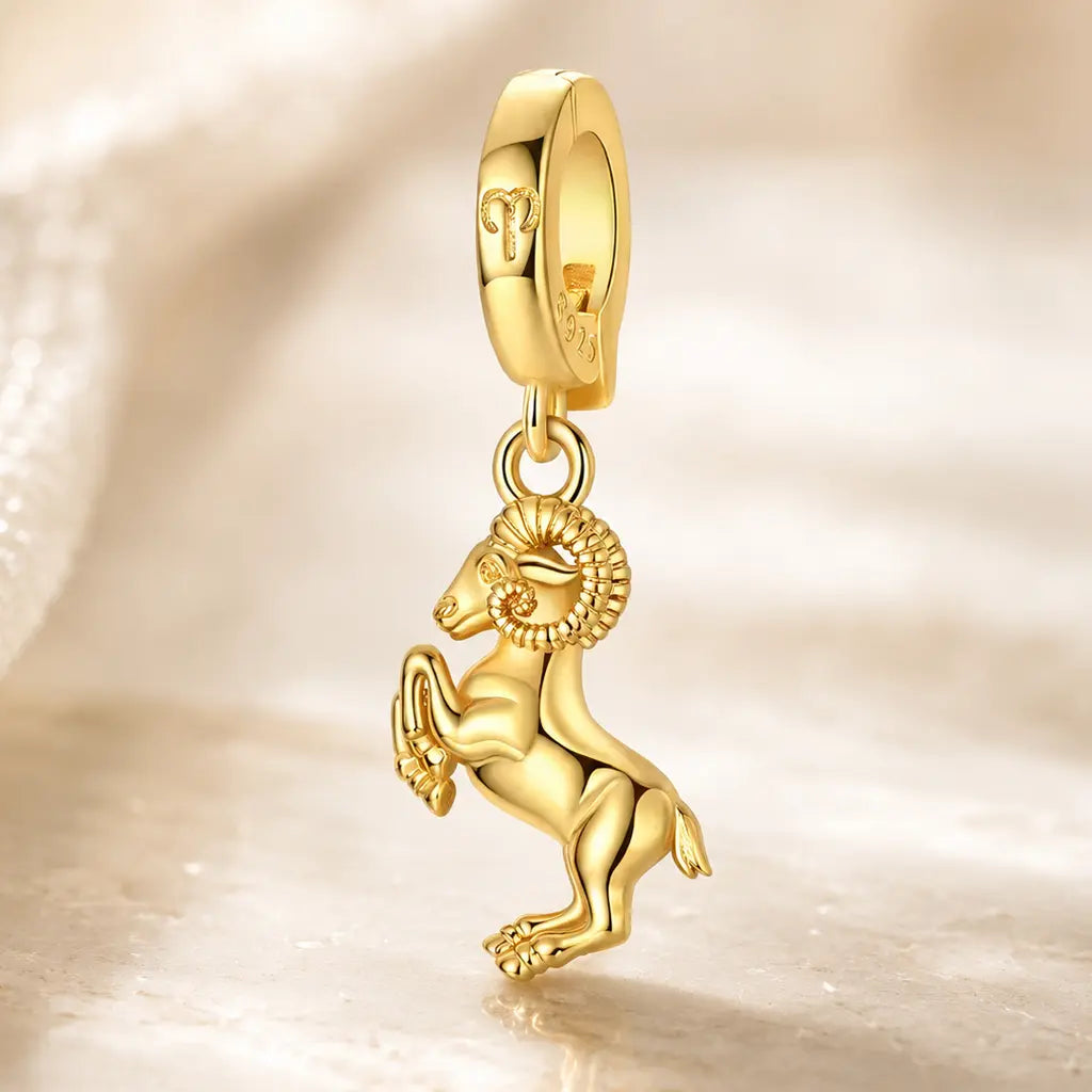 Sternzeichen Charm Anhänger Damen 925 Sterling Silber vergoldet - 12 Tierkreiszeichen