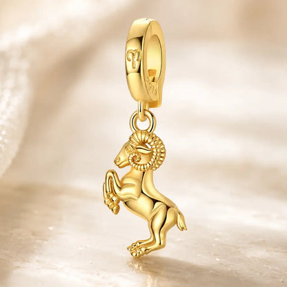 Sternzeichen Charm Anhänger Damen 925 Sterling Silber vergoldet - 12 Tierkreiszeichen