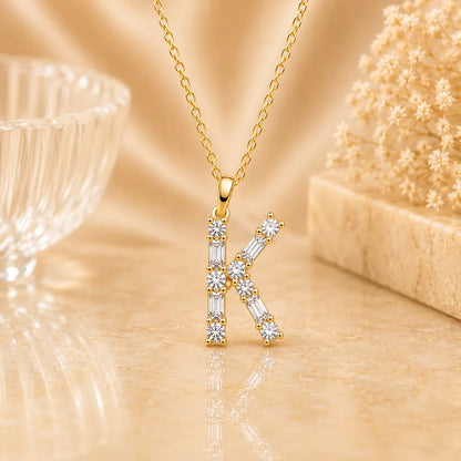 Buchstabencollier Damen 925 Sterling Silber vergoldet Zirkonia Baguette Cut - Mit Kette 45cm