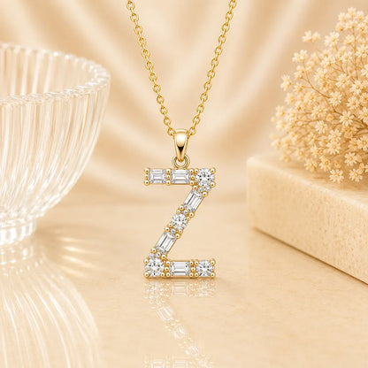 Buchstabencollier Damen 925 Sterling Silber vergoldet Zirkonia Baguette Cut - Mit Kette 45cm