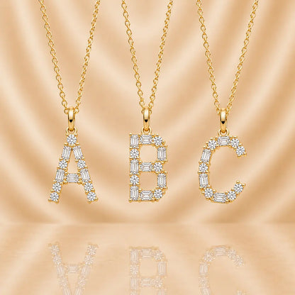 Buchstabencollier Damen 925 Sterling Silber vergoldet Zirkonia Baguette Cut - Mit Kette 45cm
