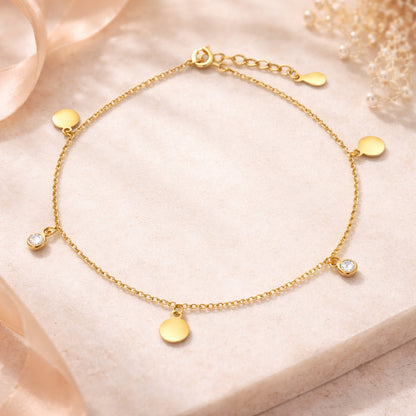 Damen Fußkette 925 Sterling Silber Plättchen Zirkonia 25,0cm - rhodiniert oder vergoldet