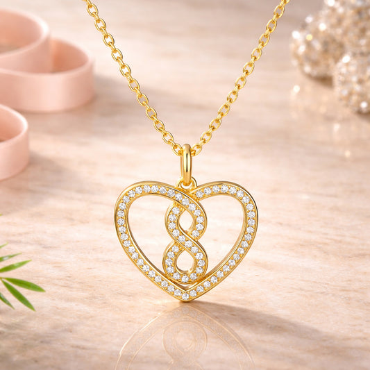 Herz Anhänger mit Unendlichkeitszeichen 925 Sterling Silber vergoldet mit 70 Zirkonia
