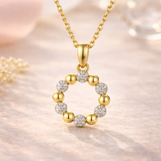 925er Sterling Silber Collier mit Kreis aus Halbkugeln und Zirkonia