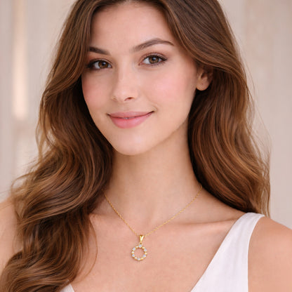 925er Sterling Silber Collier mit Kreis aus Halbkugeln und Zirkonia