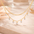 Collier Damen 2-reihig 925 Sterling Silber vergoldet Gliederkette Perlen Layering 45–48cm