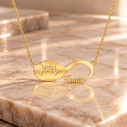Infinity Namenskette mit Herzschlag - 925 Sterling Silber - Silber | Vergoldet | Rosévergoldet mit Wunschname