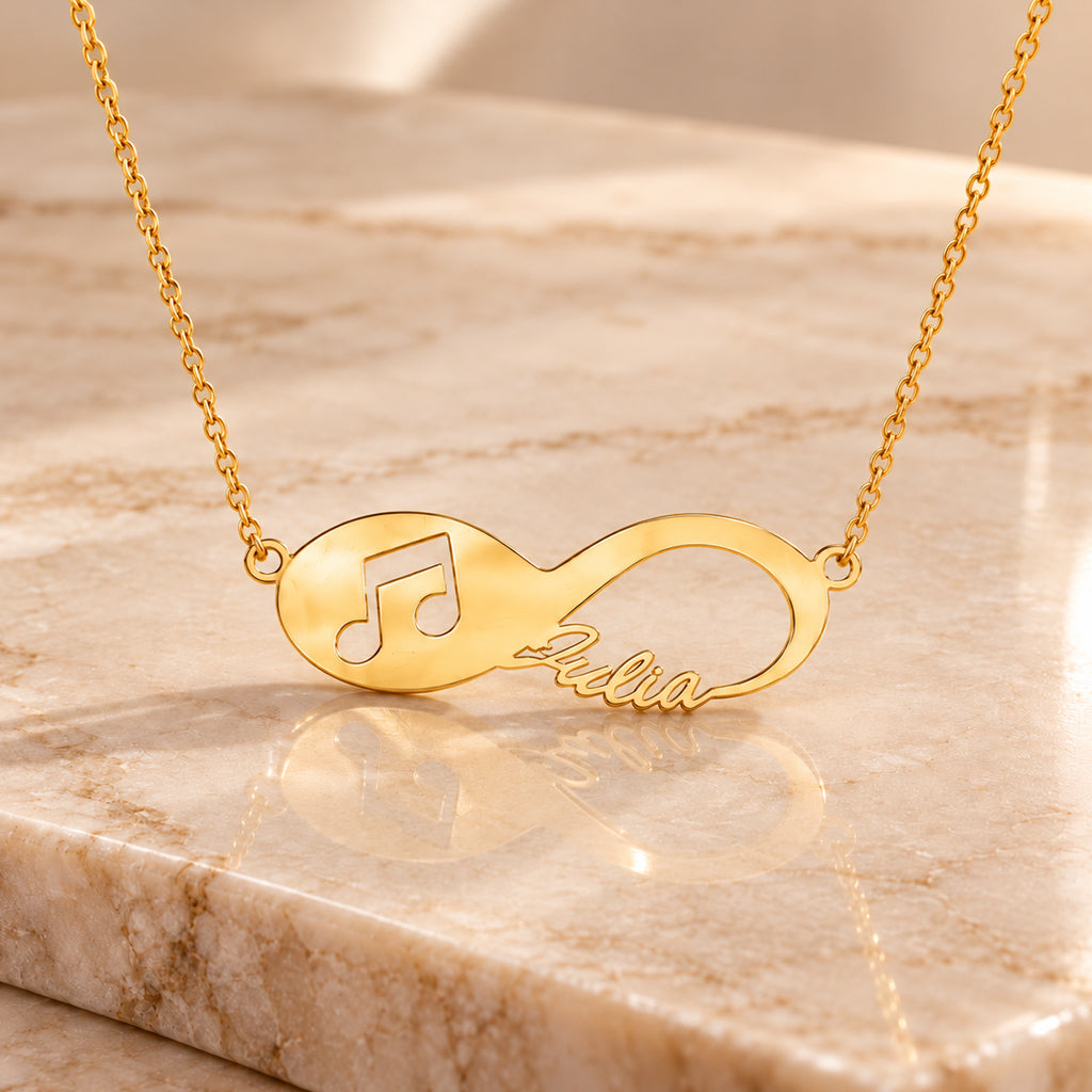 Infinity Namenskette mit Notenschlüssel - 925 Sterling Silber - Silber | Vergoldet | Rosévergoldet mit Wunschname