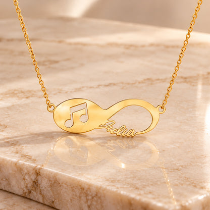 Infinity Namenskette mit Notenschlüssel - 925 Sterling Silber - Silber | Vergoldet | Rosévergoldet mit Wunschname