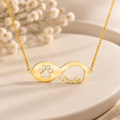 Infinity Namenskette mit Pfote - 925 Sterling Silber - Silber | Vergoldet | Rosévergoldet mit Wunschname
