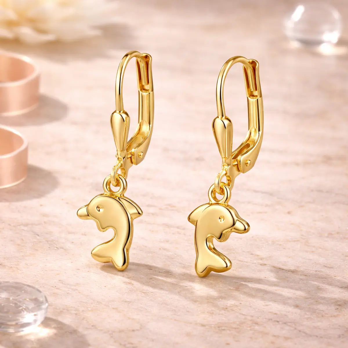 Kinder Ohrringe 925 Sterling Silber vergoldet Delphin Ohrhänger - 23mm