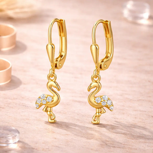 Kinder Ohrringe 925 Sterling Silber vergoldet Flamingo Zirkonia - 25mm
