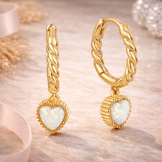 Creolen Damen 925 Sterling Silber Herz Opal Anhänger - rhodiniert oder vergoldet