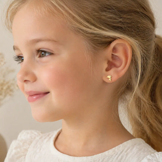 Ohrstecker Kinder 925 Sterling Silber vergoldet Delfin hochglanz - 8,4mm