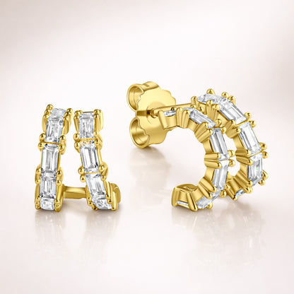 Damen Ohrstecker 925 Sterling Silber Zirkonia Halbcreolen 11mm - vergoldet oder rhodiniert