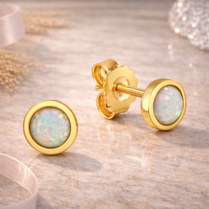 Ohrstecker Damen 925 Sterling Silber Opal 5,5mm rund - rhodiniert oder vergoldet
