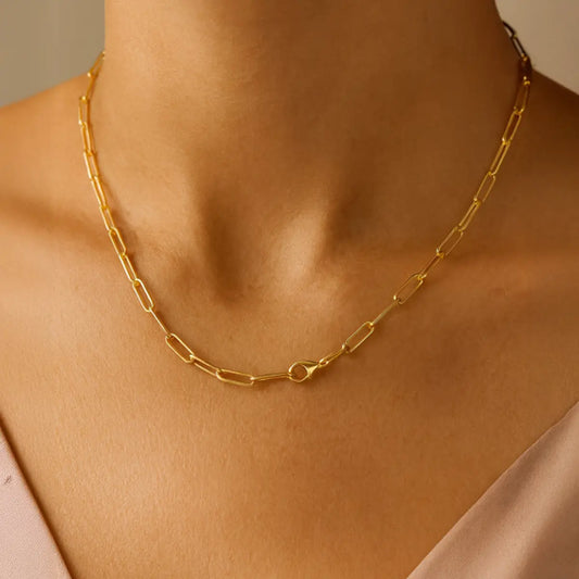 Gliederkette Damen 925 Sterling Silber vergoldet Paperclip Stil - verschiedene Längen