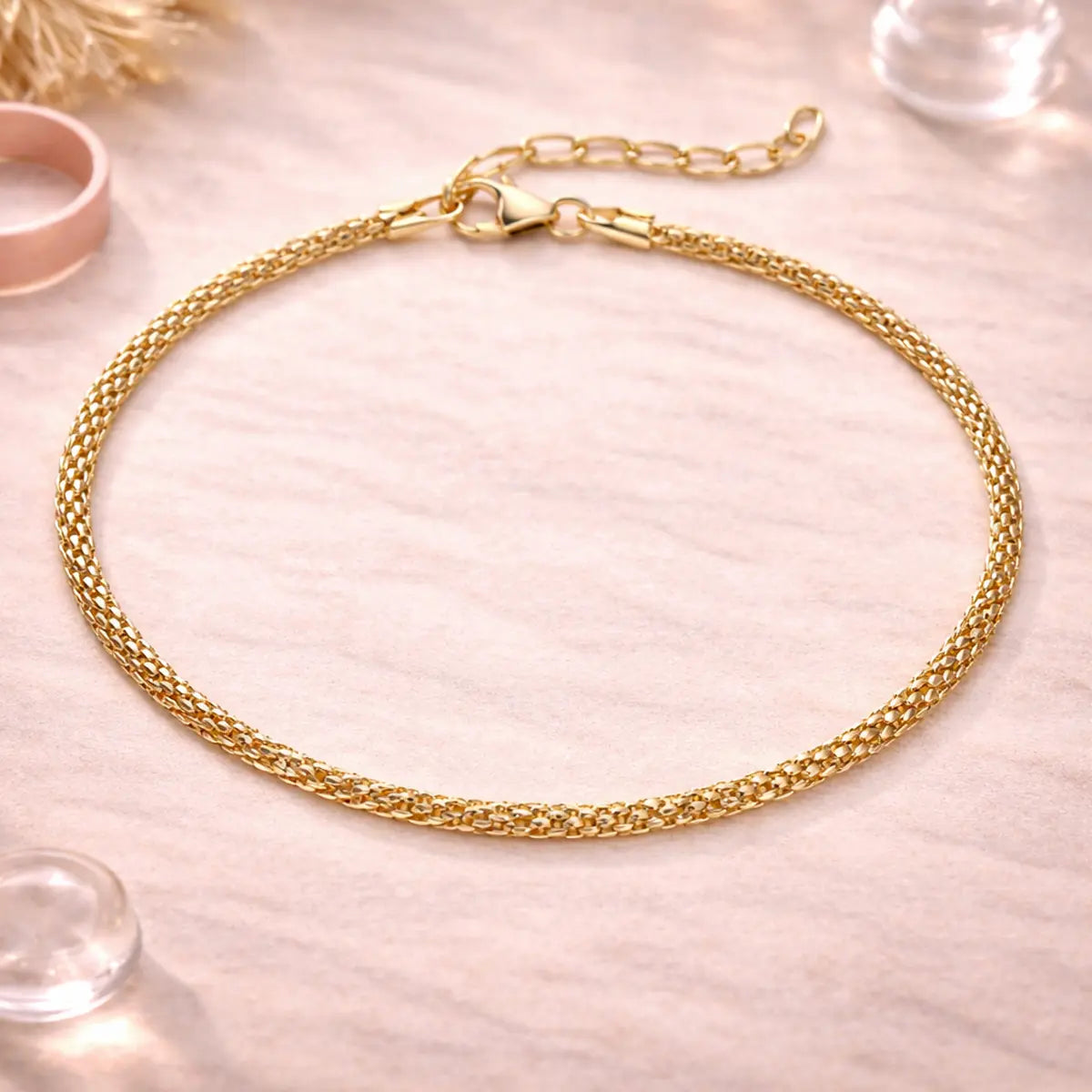 Damen Armband 925 Sterling Silber vergoldet Popcornarmband - 18cm