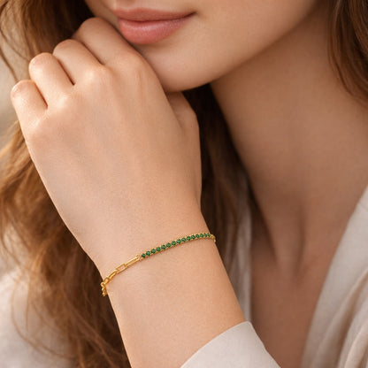 Armband aus 925er Sterling Silber - Halb Tennisarmband, Halb Ankerkette - vergoldet