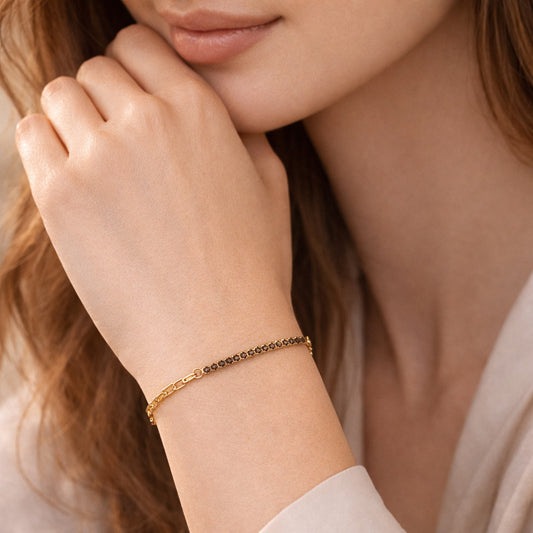 Armband aus 925er Sterling Silber - Halb Tennisarmband, Halb Ankerkette - vergoldet