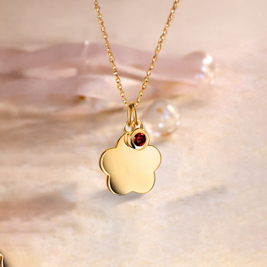 Halskette mit Anhänger aus 925er Sterling Silber, Geburtsstein mit Gravurplatte "Blume" - vergoldet