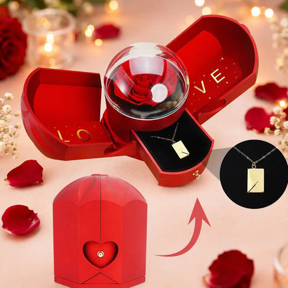 Schmucketui mit ewiger Rose rot - Luxus Geschenkbox Schmuckverpackung 11cm