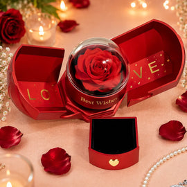 Schmucketui mit ewiger Rose rot - Luxus Geschenkbox Schmuckverpackung 11cm