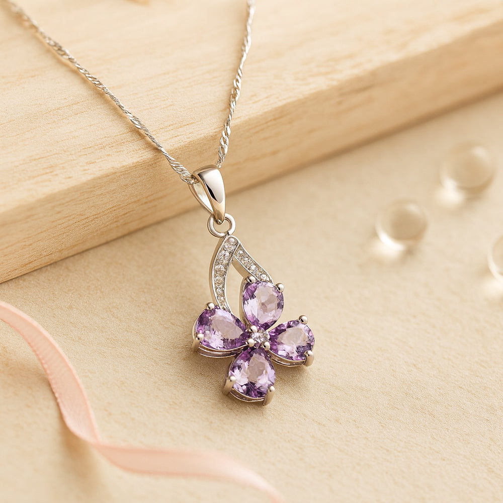 Kette mit Anhänger aus 925er Sterling-Silber, Glasblüte