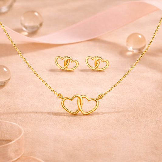 Schmuck Set aus 925 Sterling Silber, vereinte Herzen - vergoldet