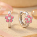 Silberne Kinderohrringe mit rosa Blumenanhängern und funkelndem Kristall, hypoallergen & nickelfrei; süßer Blüten-Kinderschmuck für Mädchen