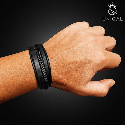 Black Plate Lederarmband Herren