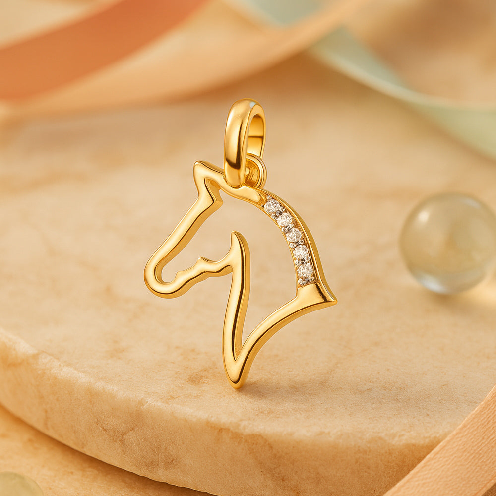 Anhänger aus 925er Sterling Silber - Pferdekopf mit Zirkonia - Gold